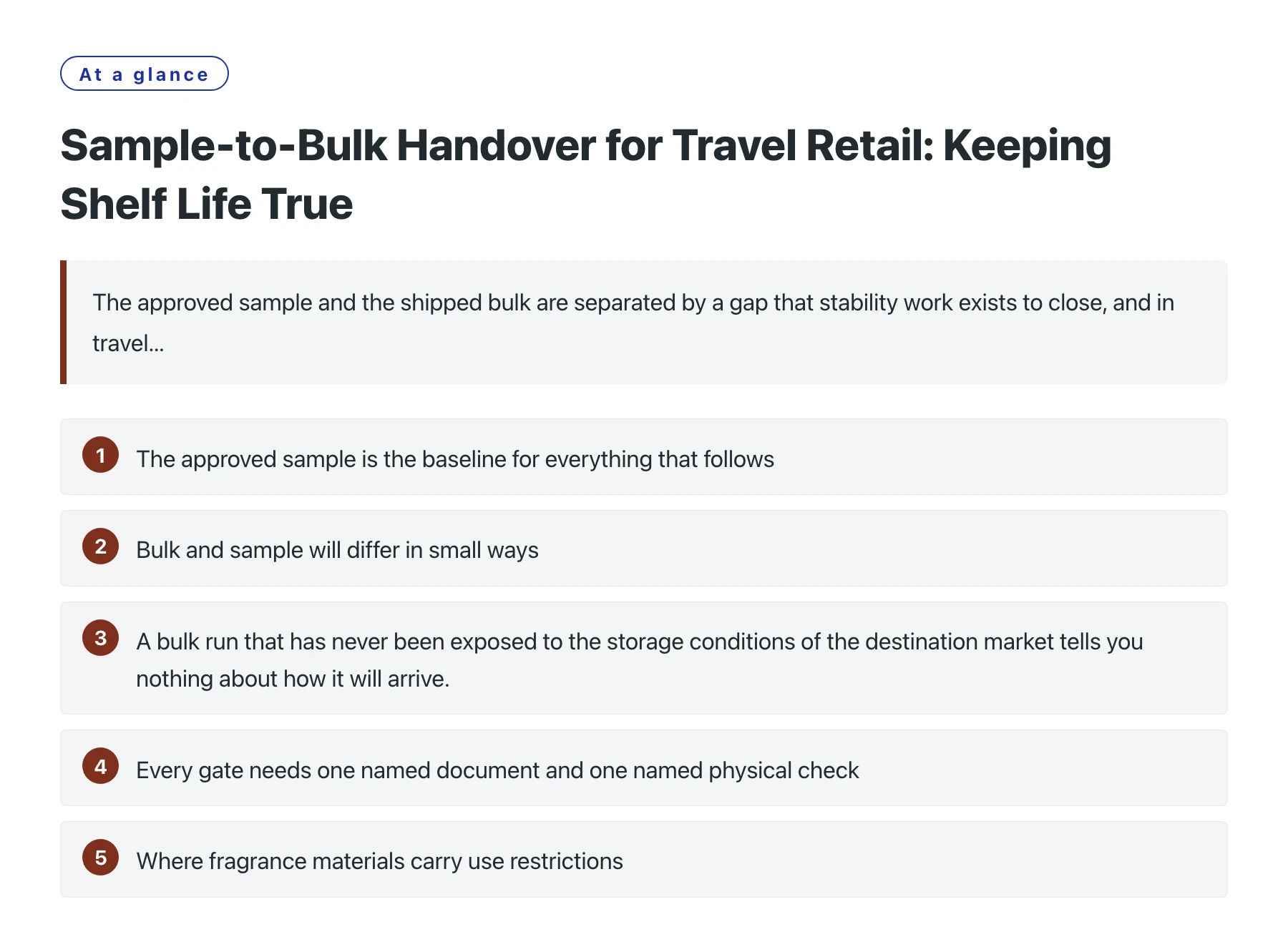 Sample-to-Bulk Handover for Travel Retail: Keeping Shelf Life True——全文要点速览